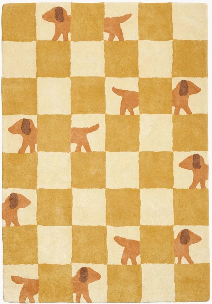 Tapete infantil tufado à mão Walter Ochre Checkered, vários tamanhos