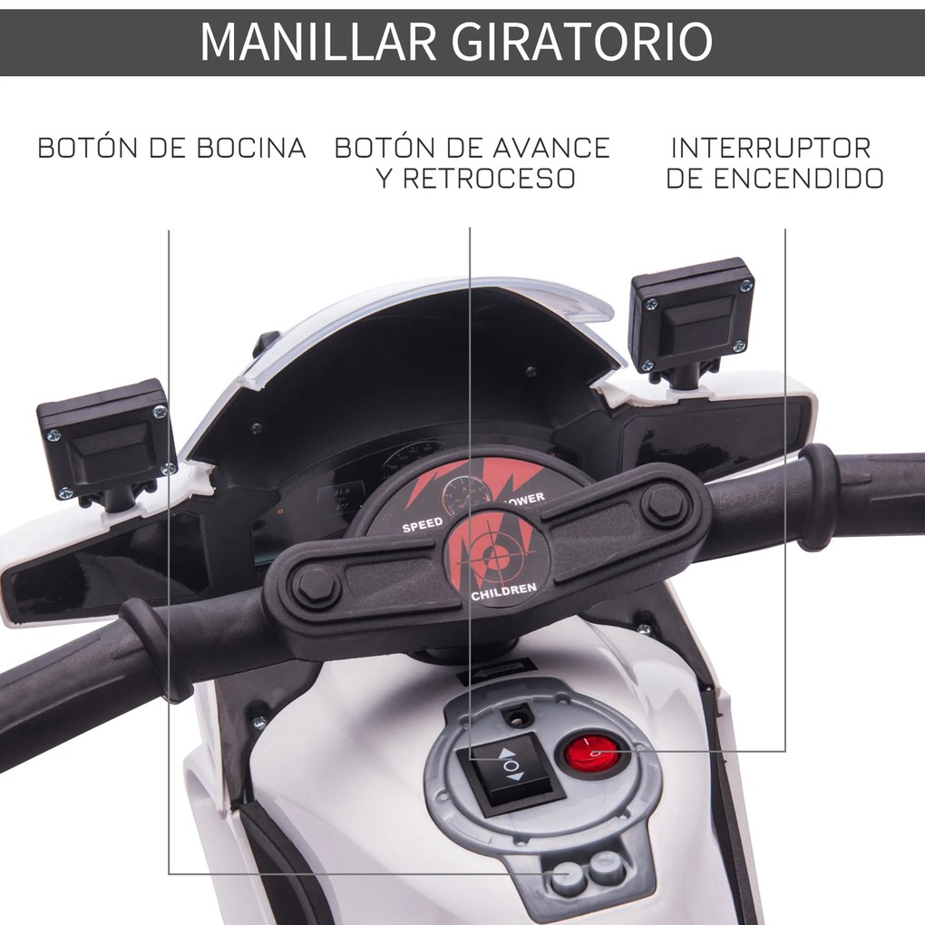 HOMCOM Mota Elétrica Infantil de Polícia Bateria 6V Recarregável para Crianças acima de 18 Meses com Faróis Buzina e Rodas de Equilíbrio Velocidade Máx. 3km/h 69x39x43cm Multicor