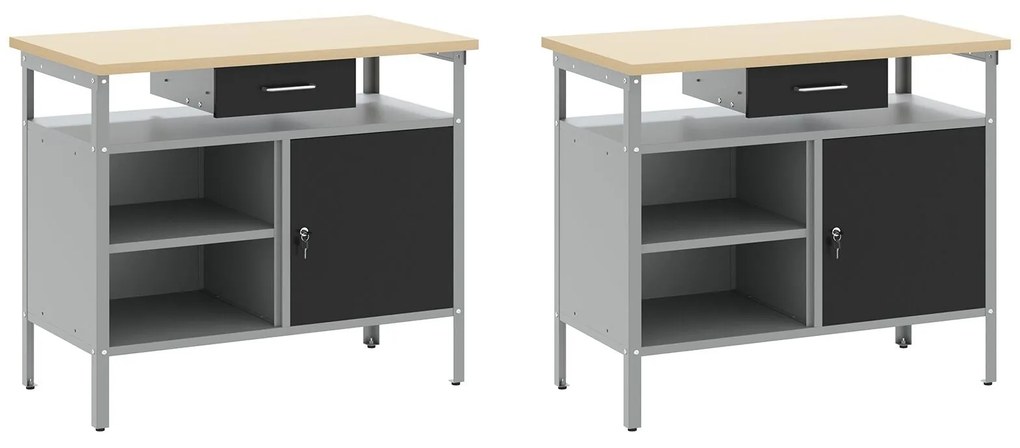 Conjunto de Bancada de Trabalho com 8 Peças em Aço Cinzento