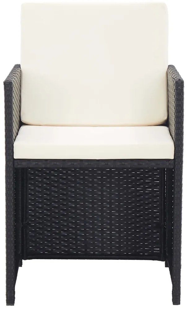 15 pcs conjunto jantar exterior com almofadões vime PE preto