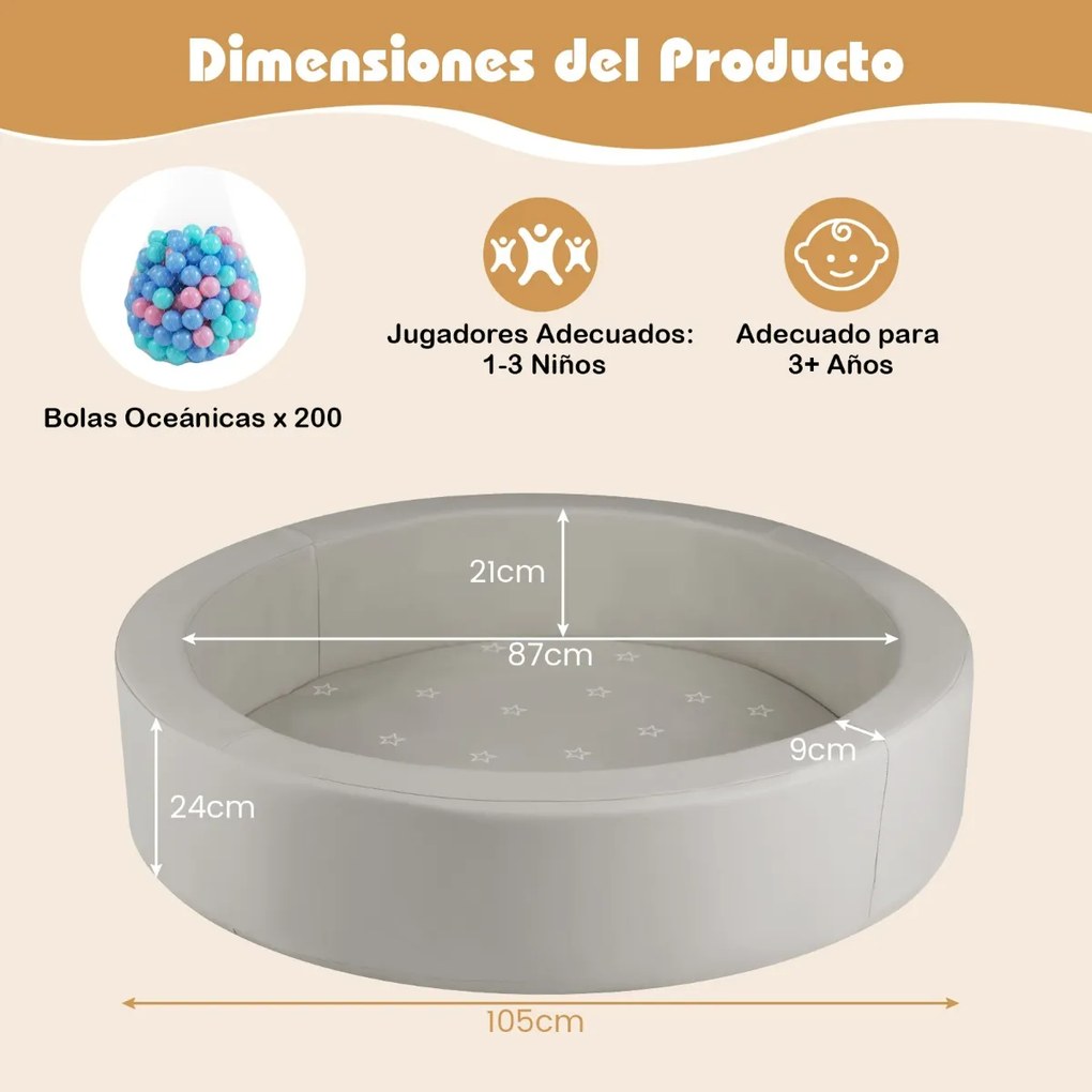 Piscina de bolas de espuma redonda 105 cm para crianças pequenas com 200 bolas Cinza
