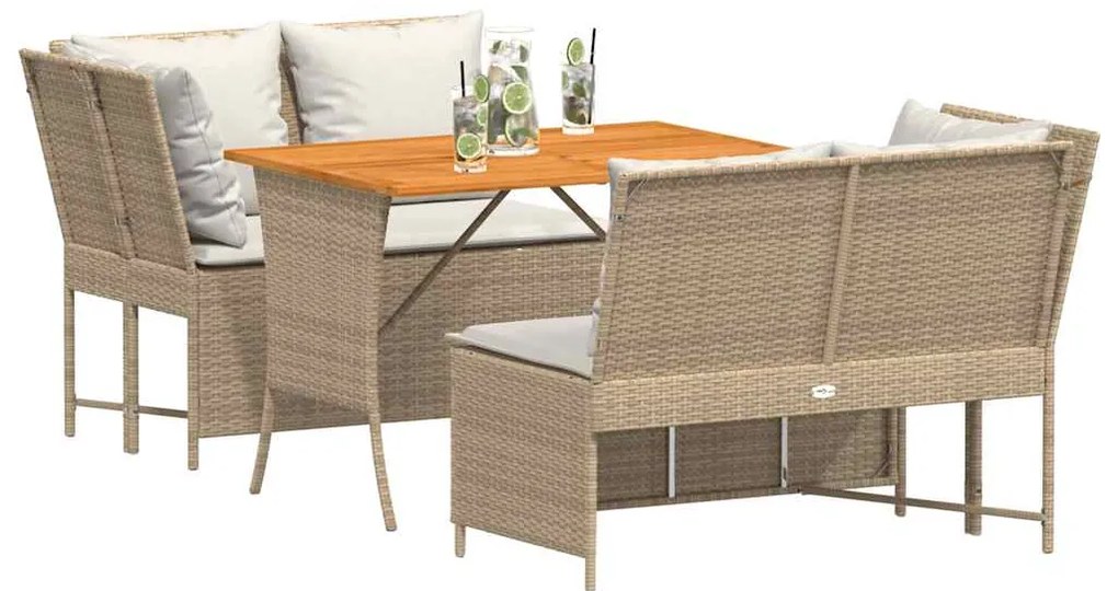 3 pcs conjunto de sofás p/ jardim com almofadões vime PE bege
