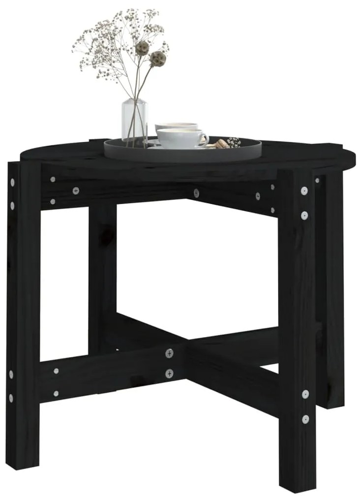 Mesa de centro Ø 62,5x45 cm madeira de pinho maciça preto