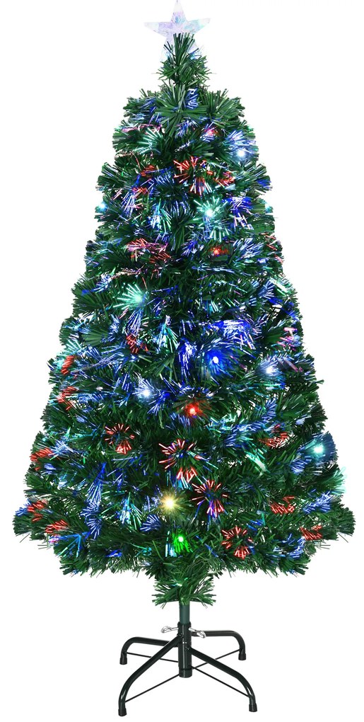 HOMCOM Árvore de Natal 120 cm Árvore de Natal Artificial com 130 Ramos 16 Luzes LED e Fibra Óptica Ø60x120 cm Verde