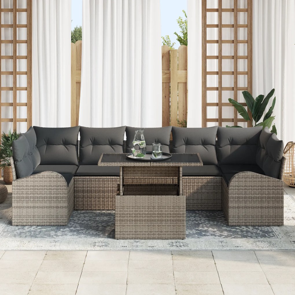 Conjunto de Sofá de Jardim vidaXL 8 Peças com Almofadas Rattan Poliést