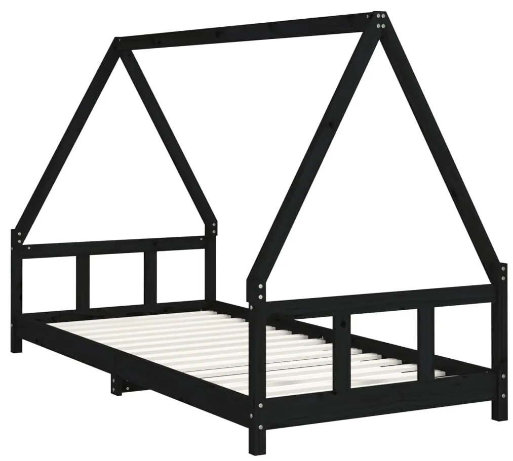 Estrutura de cama infantil 90x200 cm pinho maciço preto