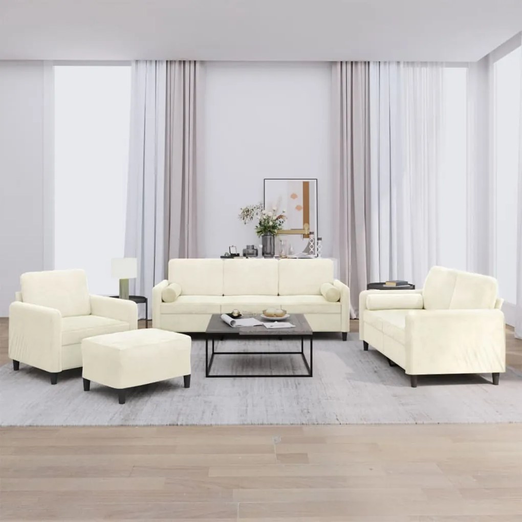 4 pcs conjunto de sofás com almofadas veludo cor creme
