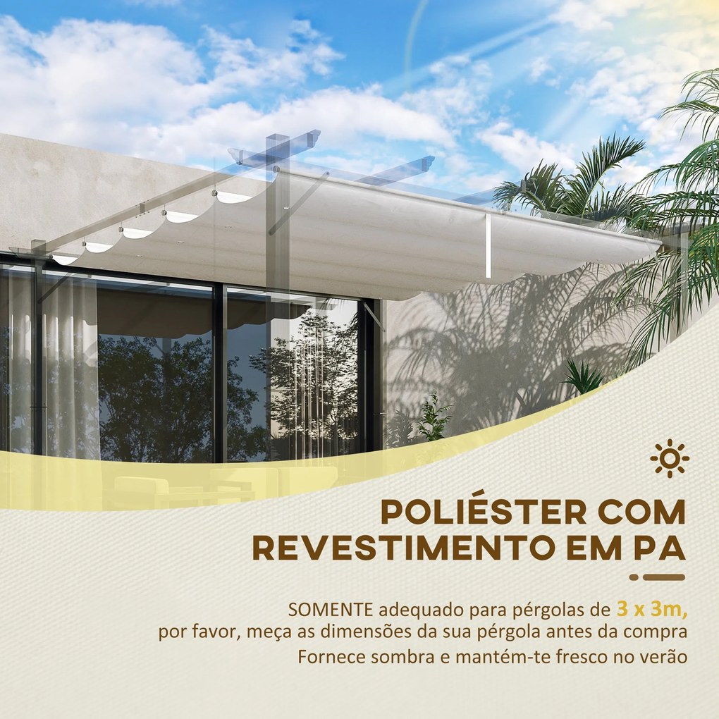 Cobertura para Pérgola 2,5x2,55cm Teto de Substituição Retrátil para Pérgola com 10 Orifícios de Drenagem Creme