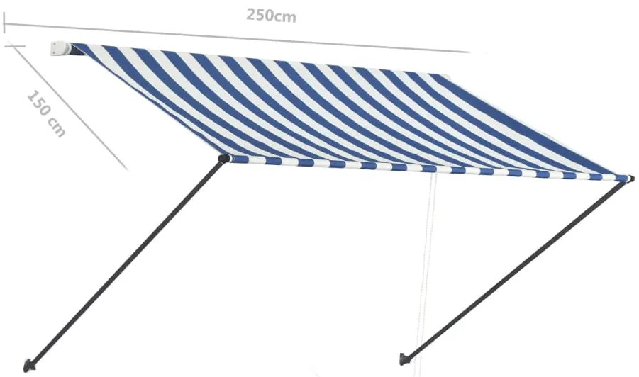 Toldo retrátil com LED 250x150 cm azul e branco