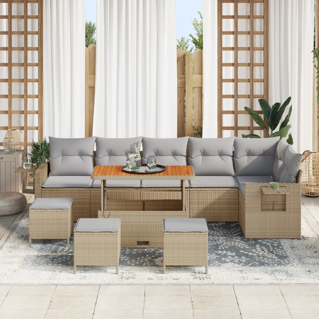 Conjunto de Sofá de Jardim vidaXL 10 Peças com Almofadas Bege Vime Sin