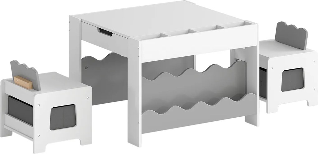 Conjunto de Mesa Infantil e 2 Cadeiras, 66 x 64 x 48 cm, Tampo Reversível, Cinzento