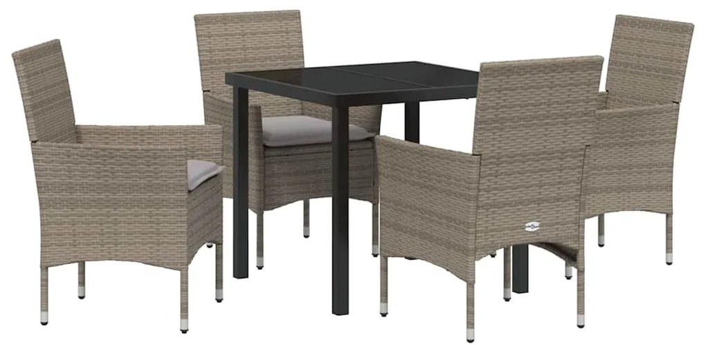 Conjunto de Jantar de Jardim com 5 Peças e Almofadas Cinzas em Rattan