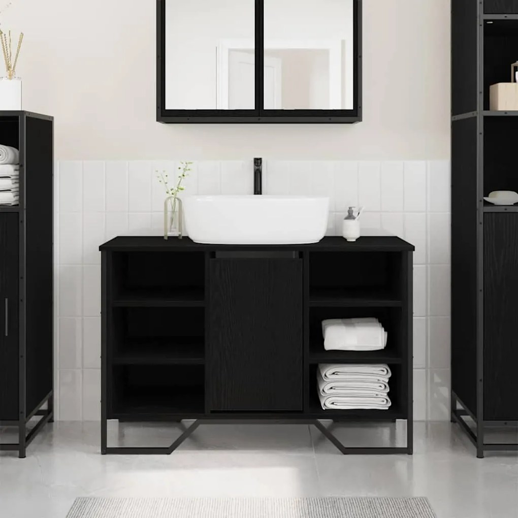 vidaXL Armário de Pia com armazenamento Carvalho Preto 91 x 35 x 60 cm