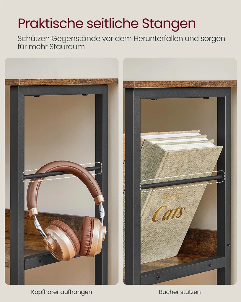 Estante com 2 níveis e 8 compartimentos 33 x 132,6 x 80 cm em castanho vintage e preto