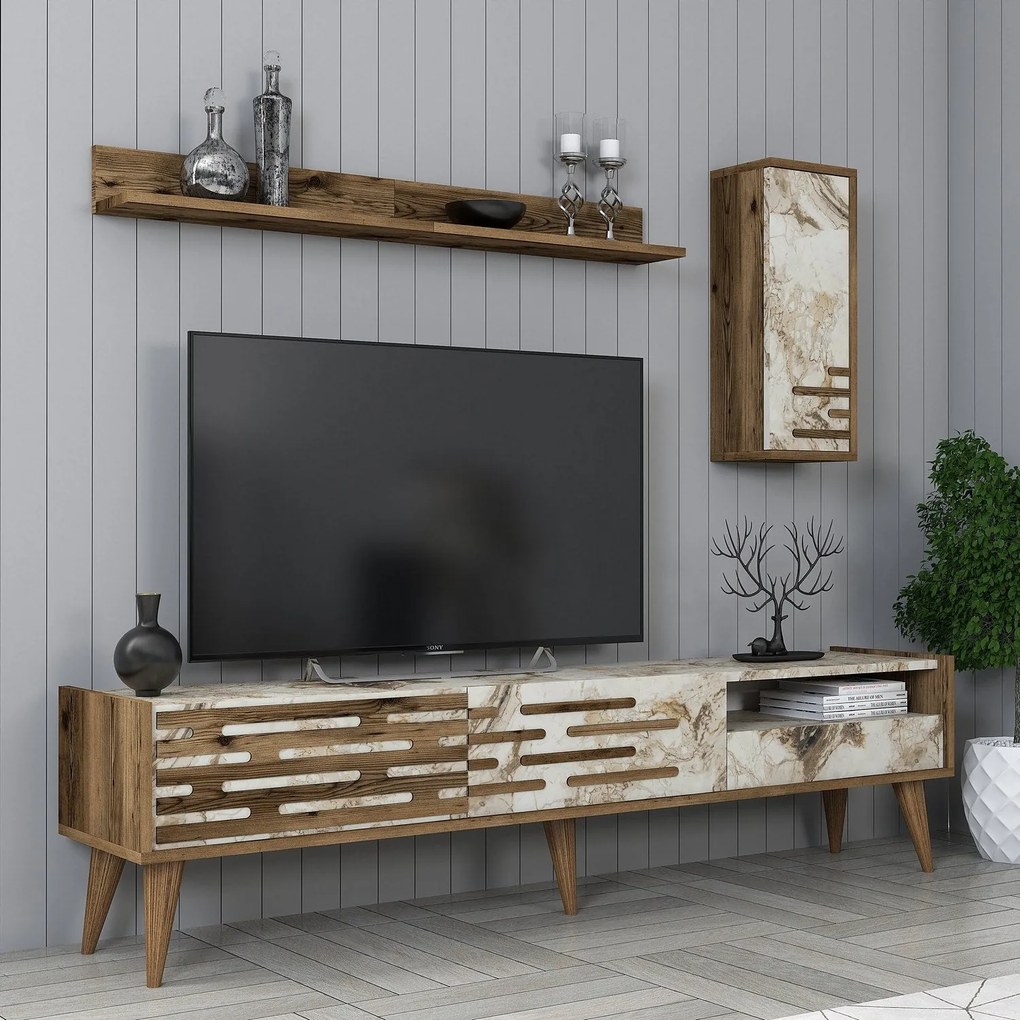 **** Unidade TV Valensiya – Nogueira/Branco/Mármore – 180x35x45 cm

**