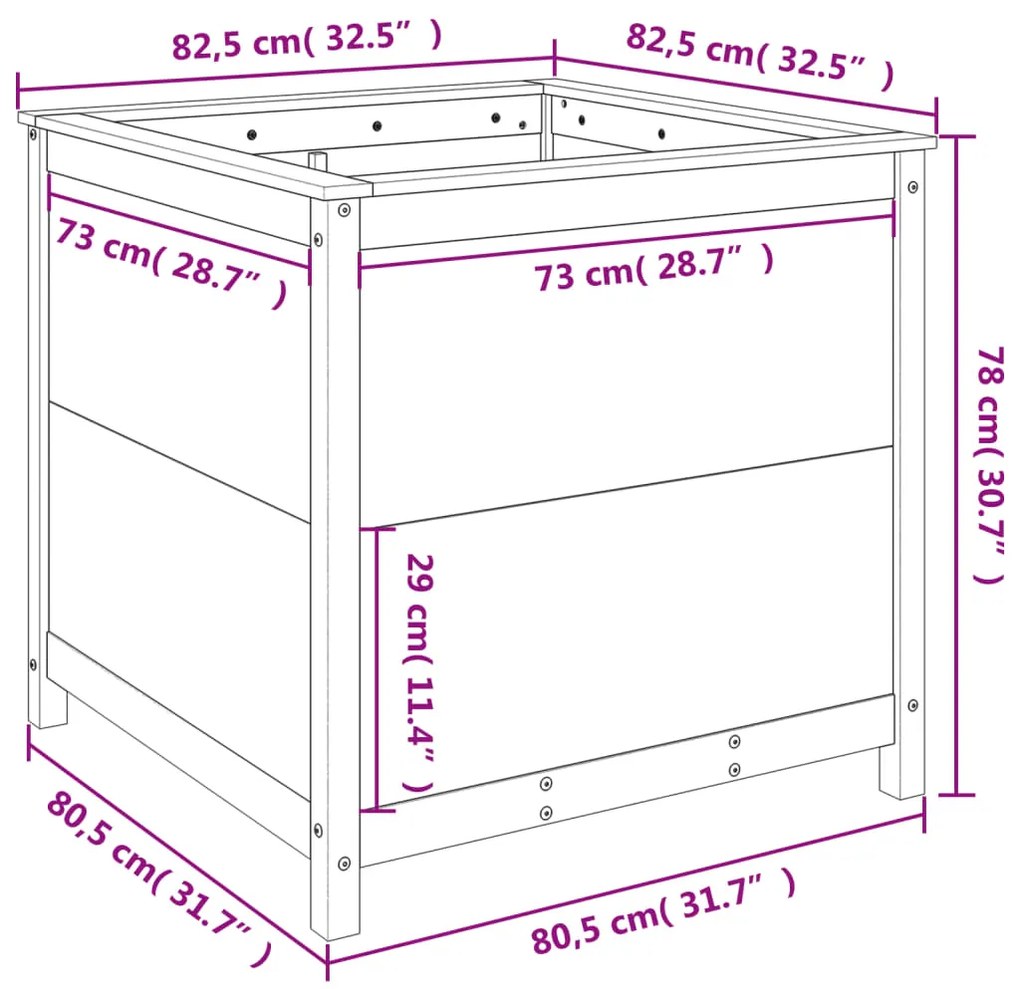 Vaso/floreira de jardim 82,5x82,5x78 cm pinho maciço