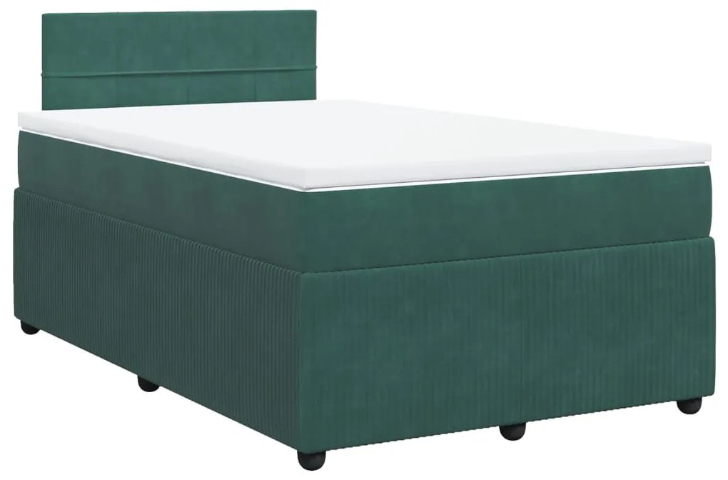 Cama boxspring com colchão 120x200 cm veludo verde-escuro