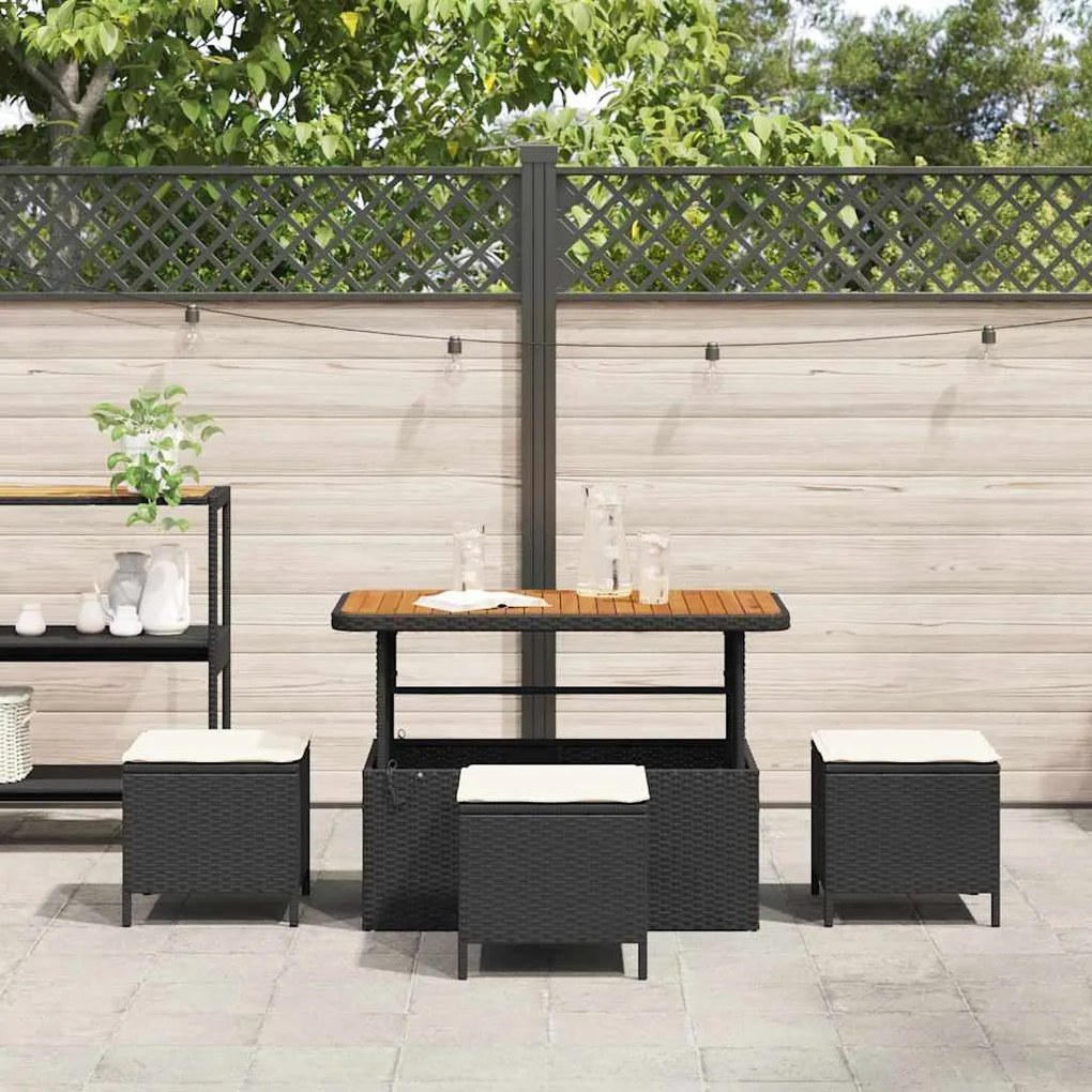 Conjunto de Jantar para Jardim de 4 Peças com Almofadas Preto Rattan d