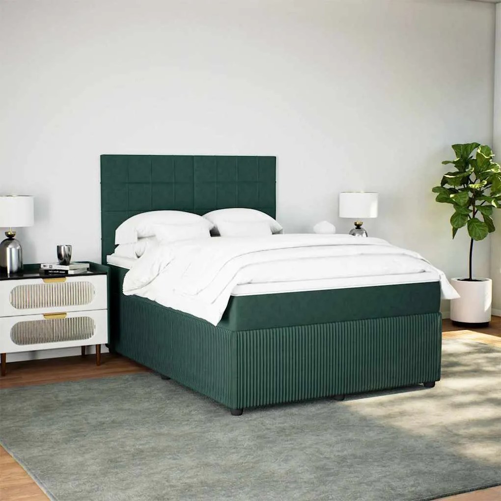 Cama com molas/colchão 160x200 cm veludo verde-escuro
