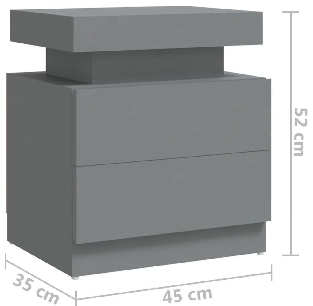 Mesa de cabeceira 45x35x52 cm contraplacado cinzento