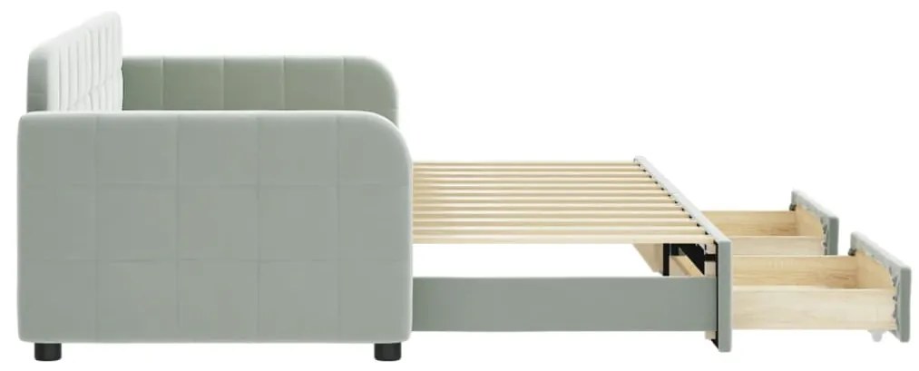 Sofá-cama c/ gavetão e gavetas 80x200 cm veludo cinzento-claro