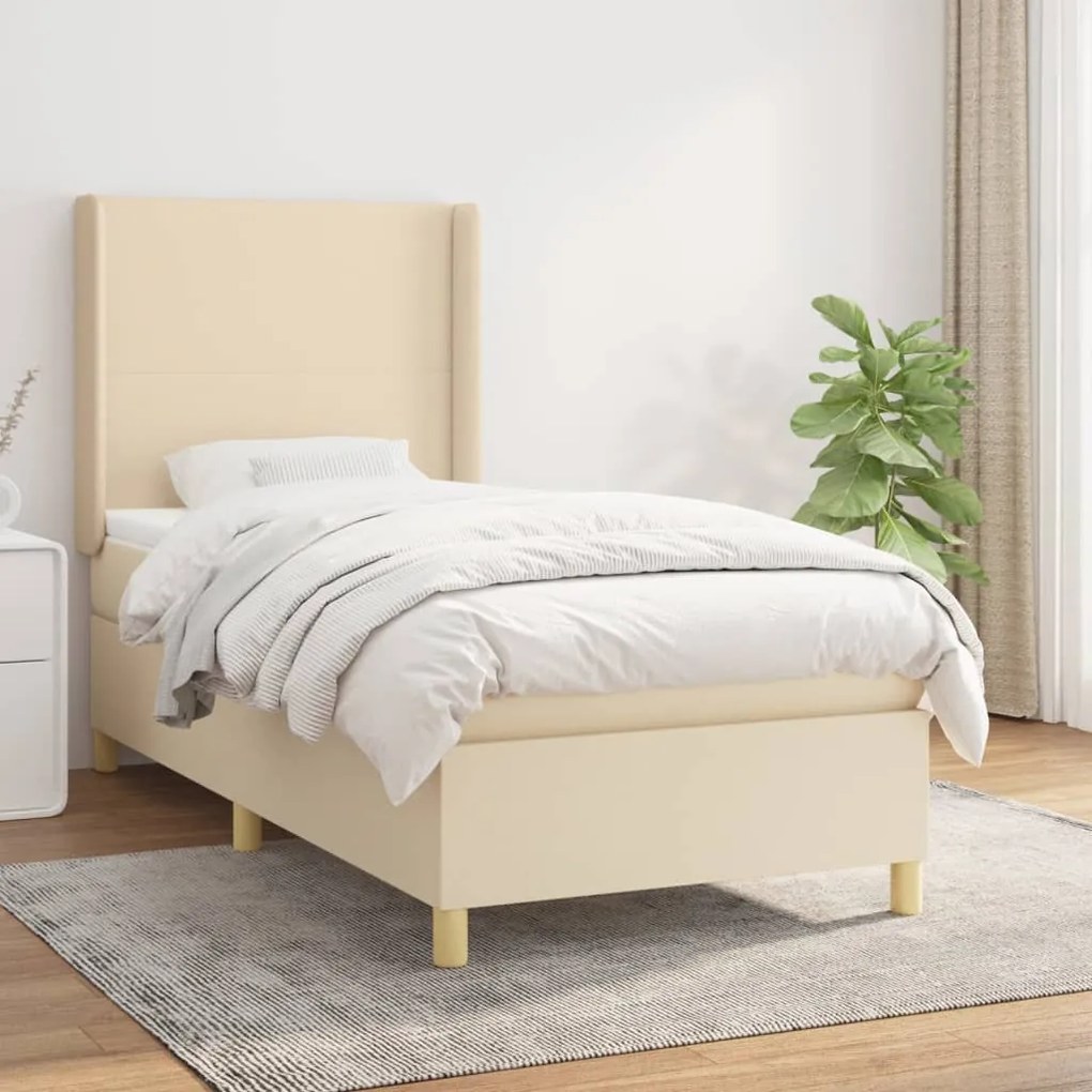 3131790 vidaXL Cama com molas/colchão 80x200 cm tecido cor crème