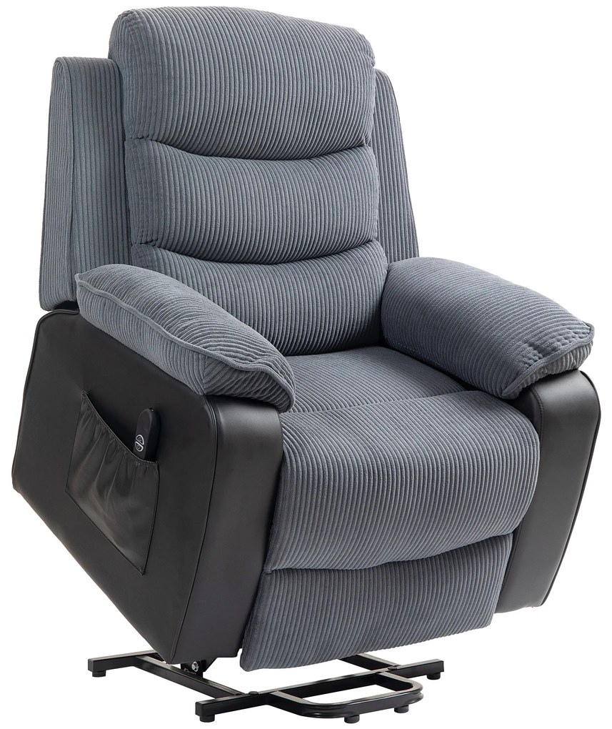Poltrona Relax Reclinável com Controlo Remoto Apoio para os Pés Poltrona Elevatória 96x96x108 cm Cinza Escuro