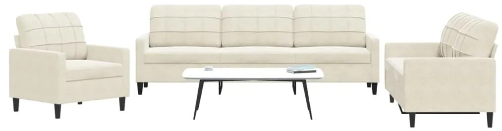 3 pcs conjunto de sofás com almofadões veludo cor creme