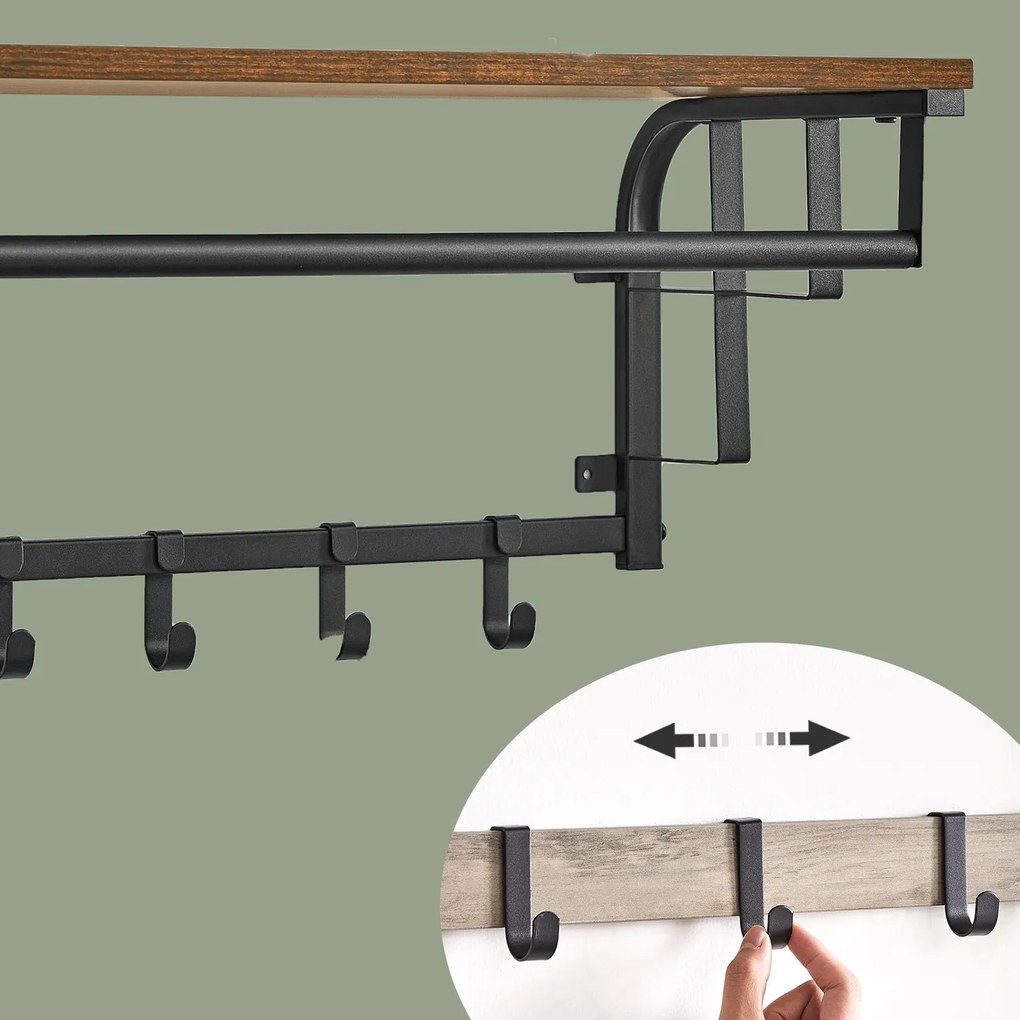 Cabide de parede com prateleira de 30 x 66 x 27 cm preto