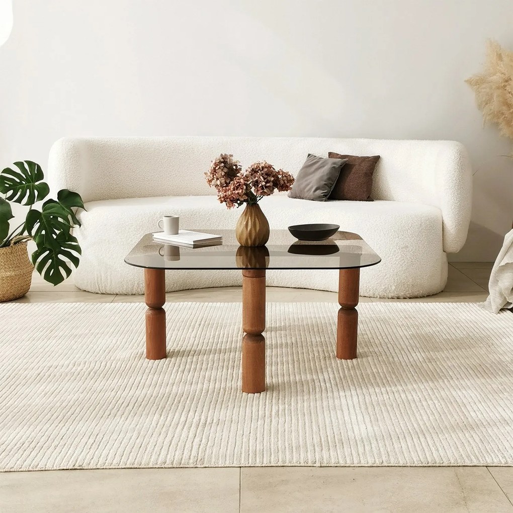 Mesa de Café Kei – Nogueira e Bronze – 80cm x 40cm x 80cm