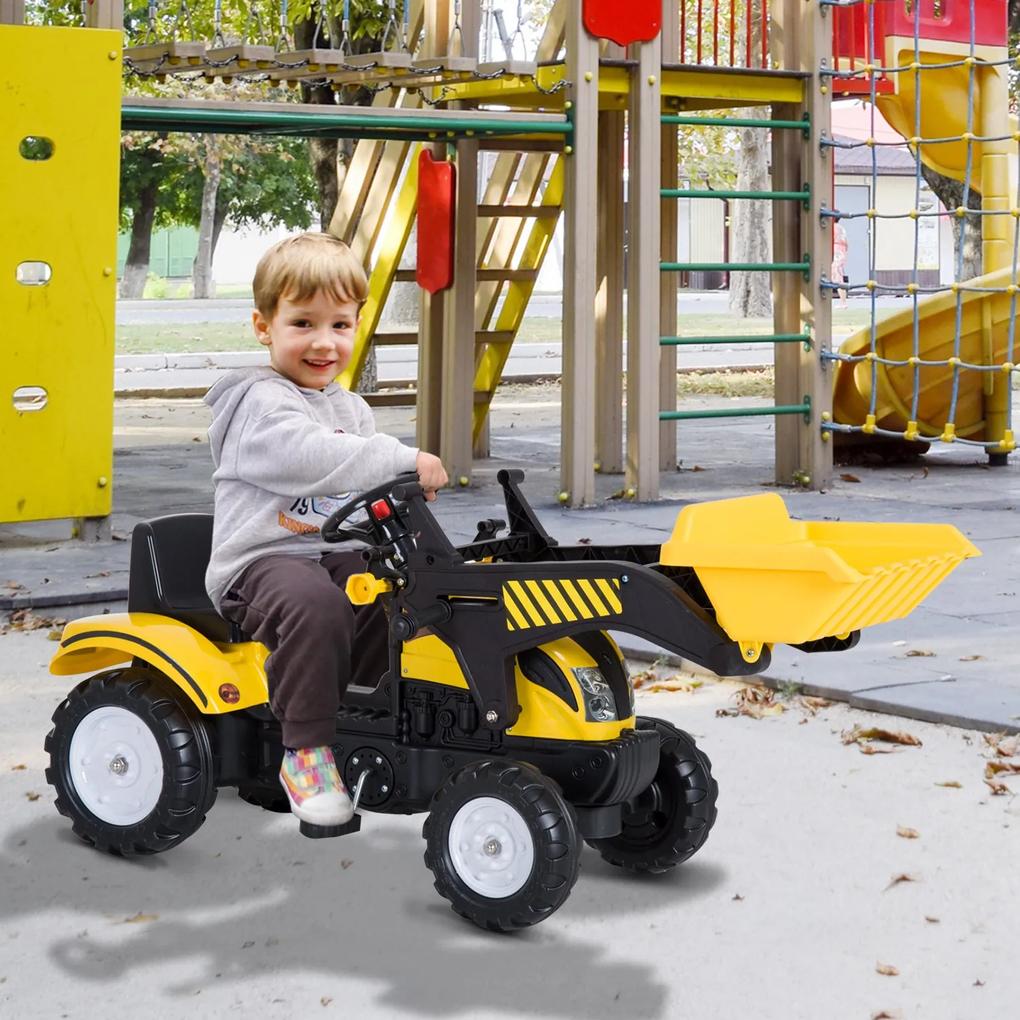 HOMCOM Caminhão Escavadeira Trator Pedal + Pá Frontal para Crianças de acima de 3 anos Brinquedo de equitação Carga 35kg 114x41x52cm Aço e Plástico