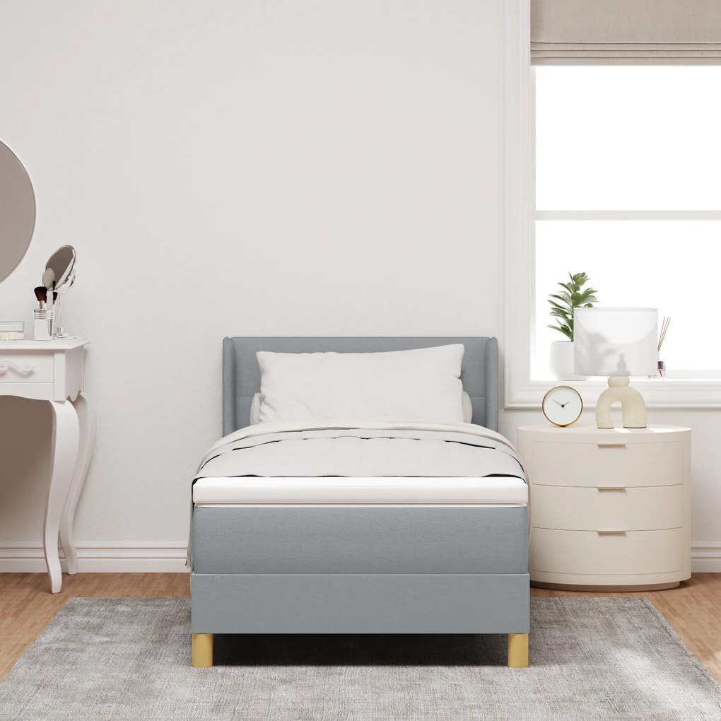 vidaXL Cama Box com Colchão Cinza-claro, 90 x 200 cm Tecido