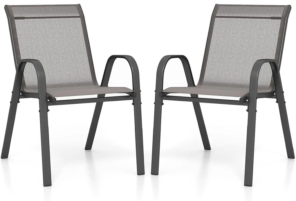 Conjunto de 4 cadeiras de jardim empilháveis Estrutura resistente ao tecido respirável para pátio exterior Praia 55 x 67 x 83 cm Cinzentas