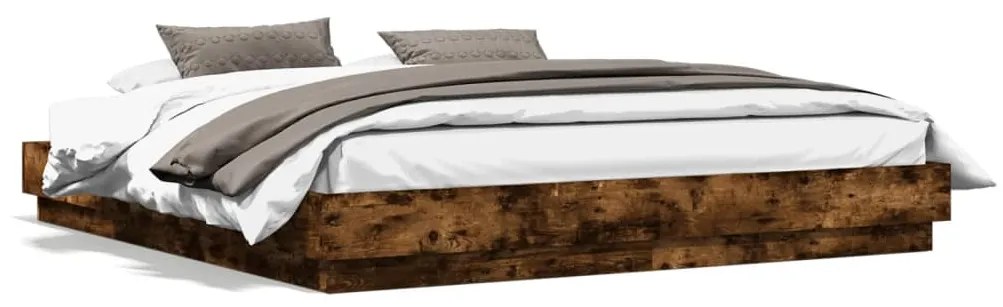 vidaXL Estrutura de cama com luzes LED 180x200 cm carvalho fumado