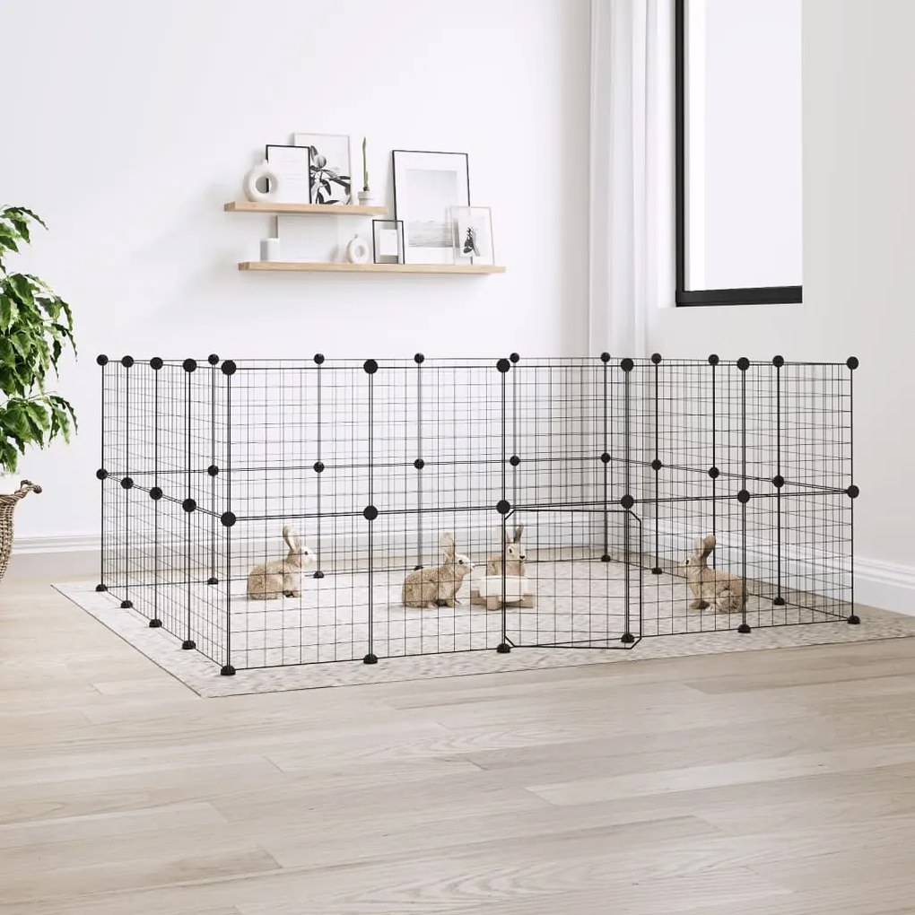 vidaXL Gaiola p/ animais de 36 painéis c/ porta 35x35 cm aço preto