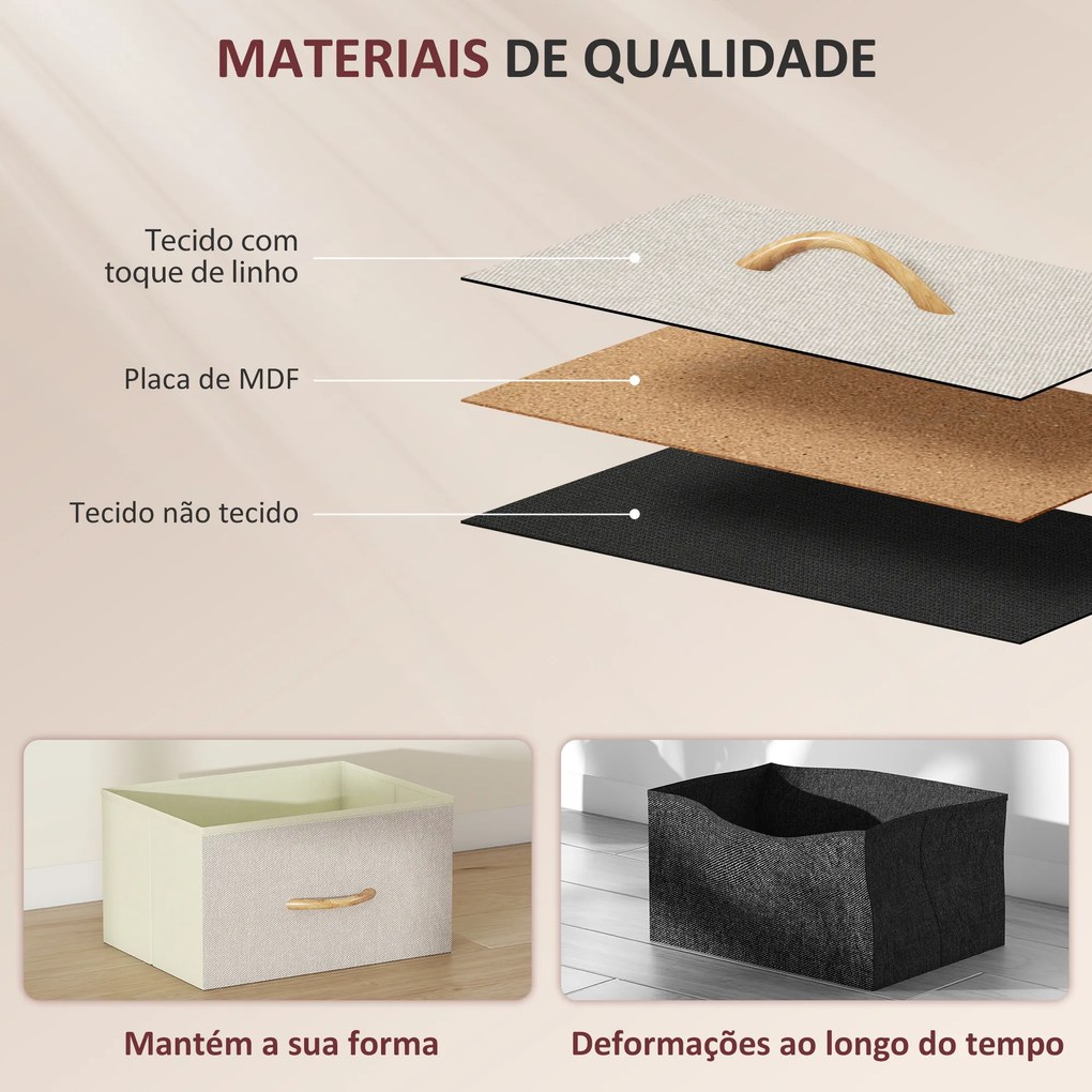 Cómoda Alta de Tecido com 4 Gavetas 4 Bolsos Laterais 2 Ganchos e Estrutura de Aço 45x30x94,5 cm Bege