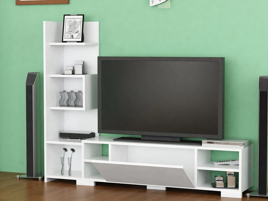 Móvel de TV Pera com Estante Incorporada – 160x29,5x120 cm – Branco -