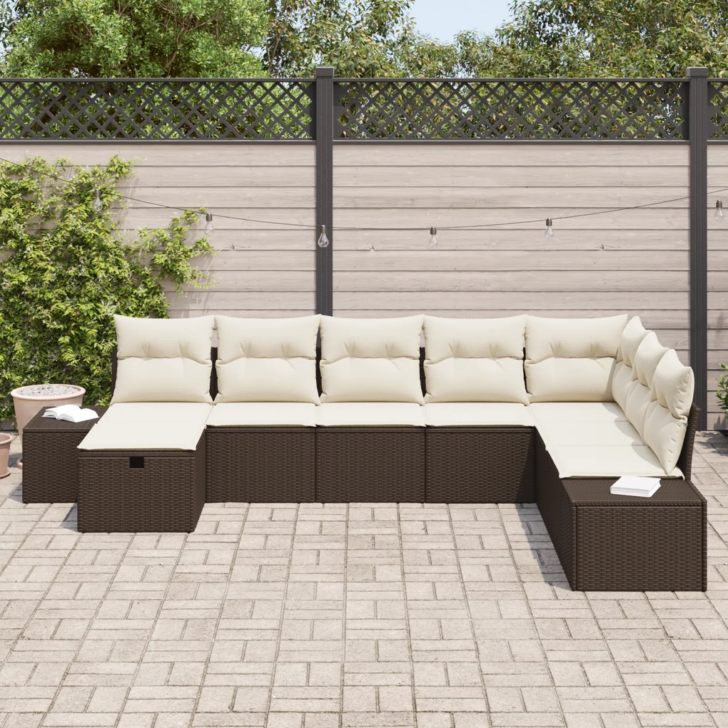Conjunto de Sofás de Jardim com Almofadas Castanho Vime PE