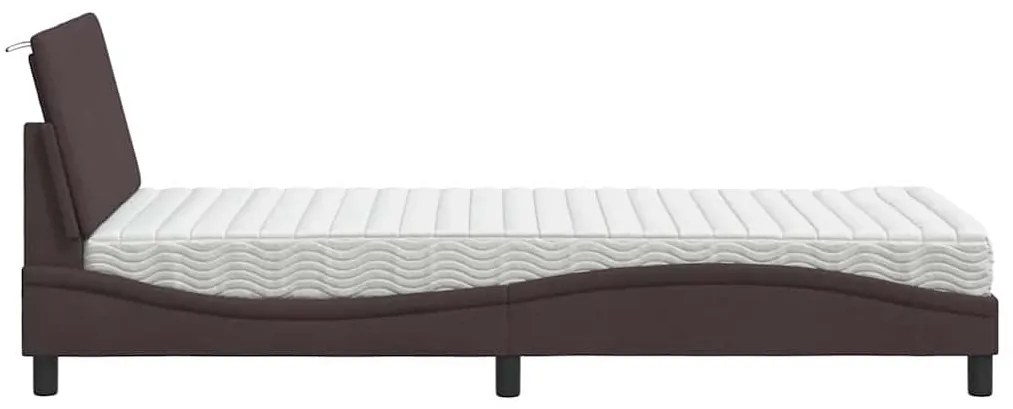 Cama com colchão 90x190 cm tecido castanho-escuro