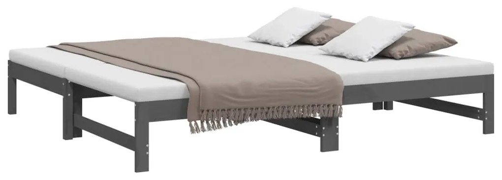 Estrutura sofá-cama de puxar 2x(90x190) cm pinho maciço cinza