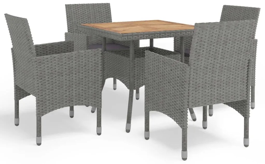 5 pcs conjunto de jantar p/ jardim vime PE e acácia cinzento