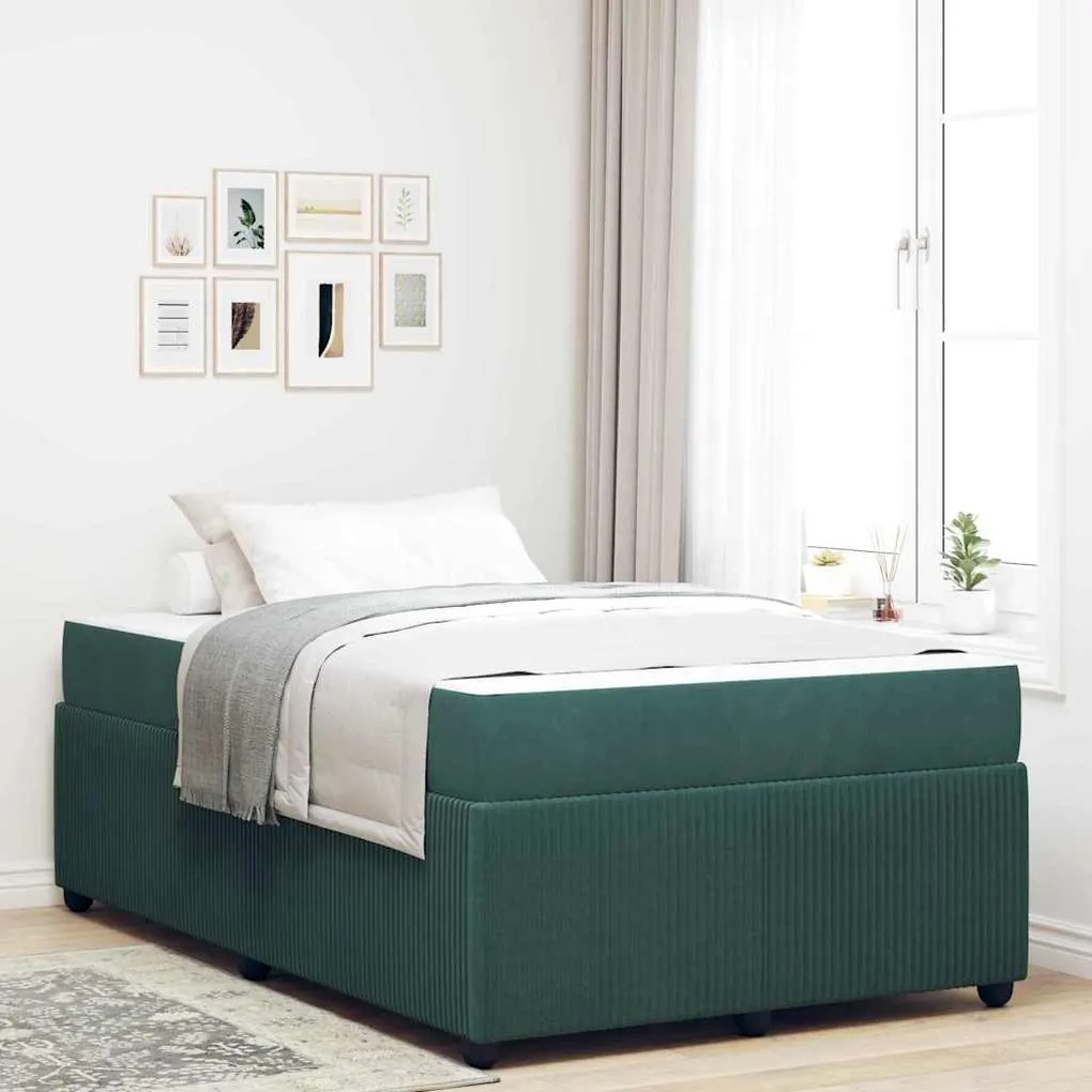 vidaXL Estrutura da Cama com colchão Verde Escuro 120 x 200 cm tecido