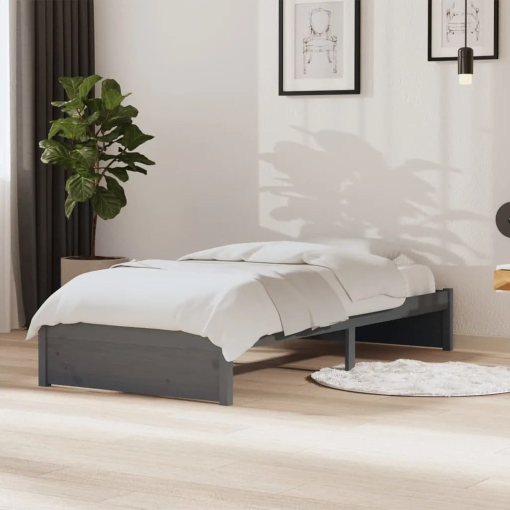vidaXL Estrutura de cama solteiro 90x190 cm madeira maciça cinza