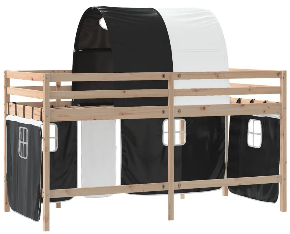 Cama alta criança c/ túnel 90x190 cm pinho maciço branco/preto
