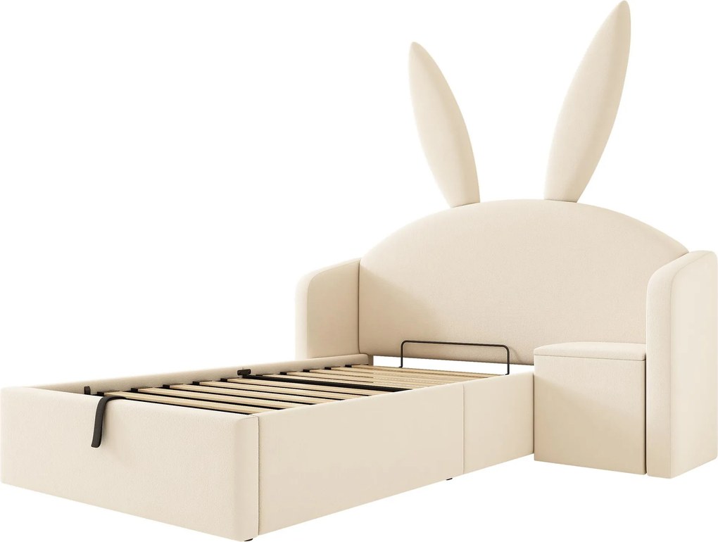 Cama estofada 90 x 190 cm com cabeceira fofa com orelhas de coelho, Bege | AOSOM Portugal