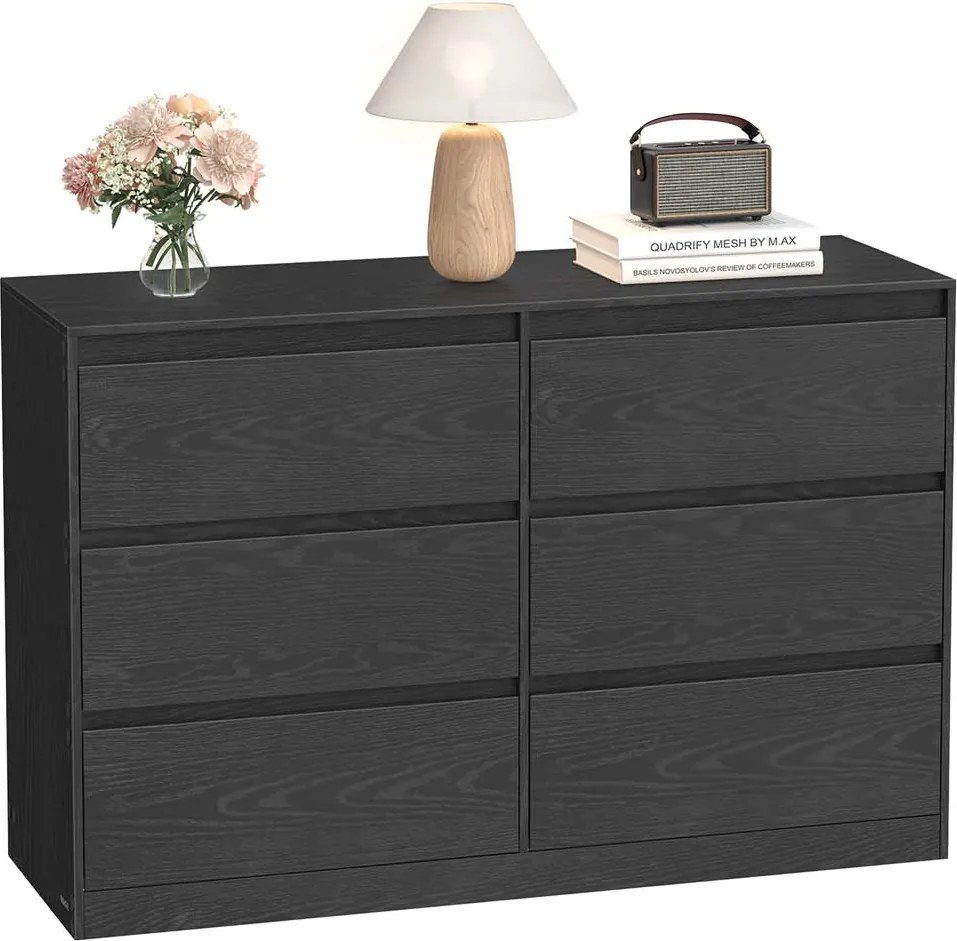 Cómoda Kailyn com seis gavetas para quarto 40 x 119,4 x 75 cm Preto