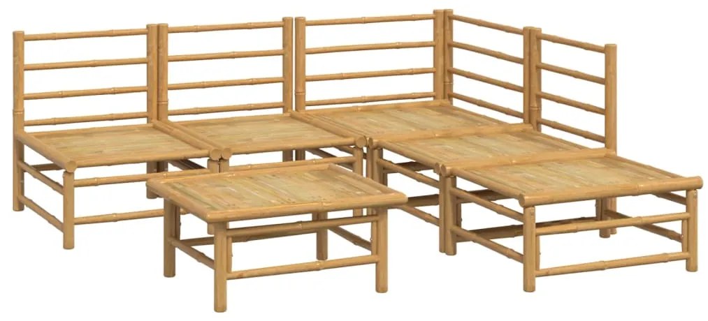 6 pcs conj. lounge de jardim bambu c/ almofadões cinzento-claro