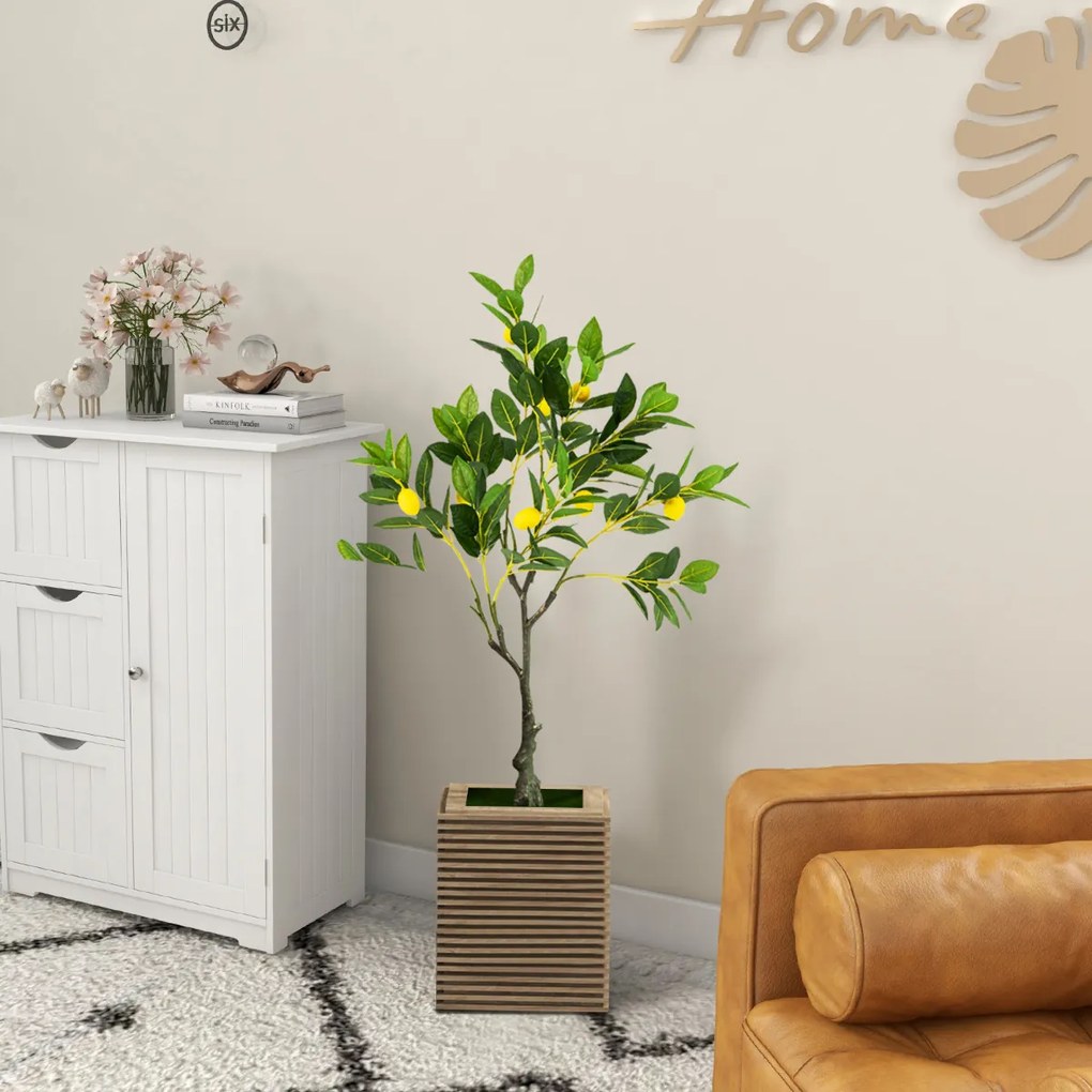 Limoeiro artificial 80 cm Planta de limão falsa com vaso em cimento Decoração de interiores Sala de estar Escritório