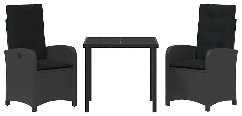 Conjunto de Jantar de Jardim em 3 Peças com Almofadas Preto Rattan Sin