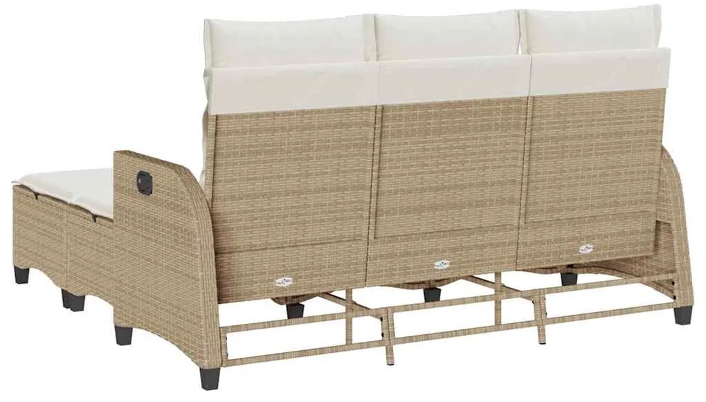 3 pcs conjunto sofás de jardim com almofadões em L vime PE bege